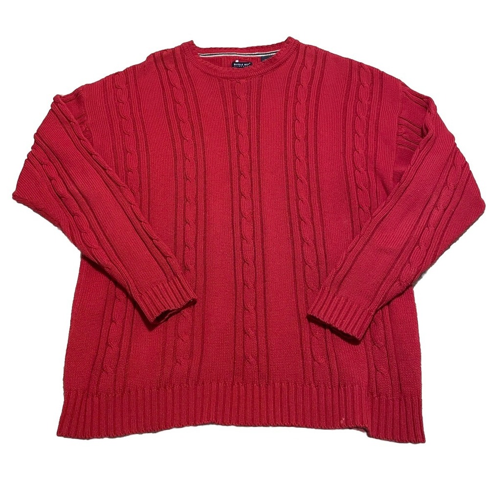 Bugle‎ Boy Sweater Y2K Mens XXL Red Cable Knit Crew Neck Preppy Classic
